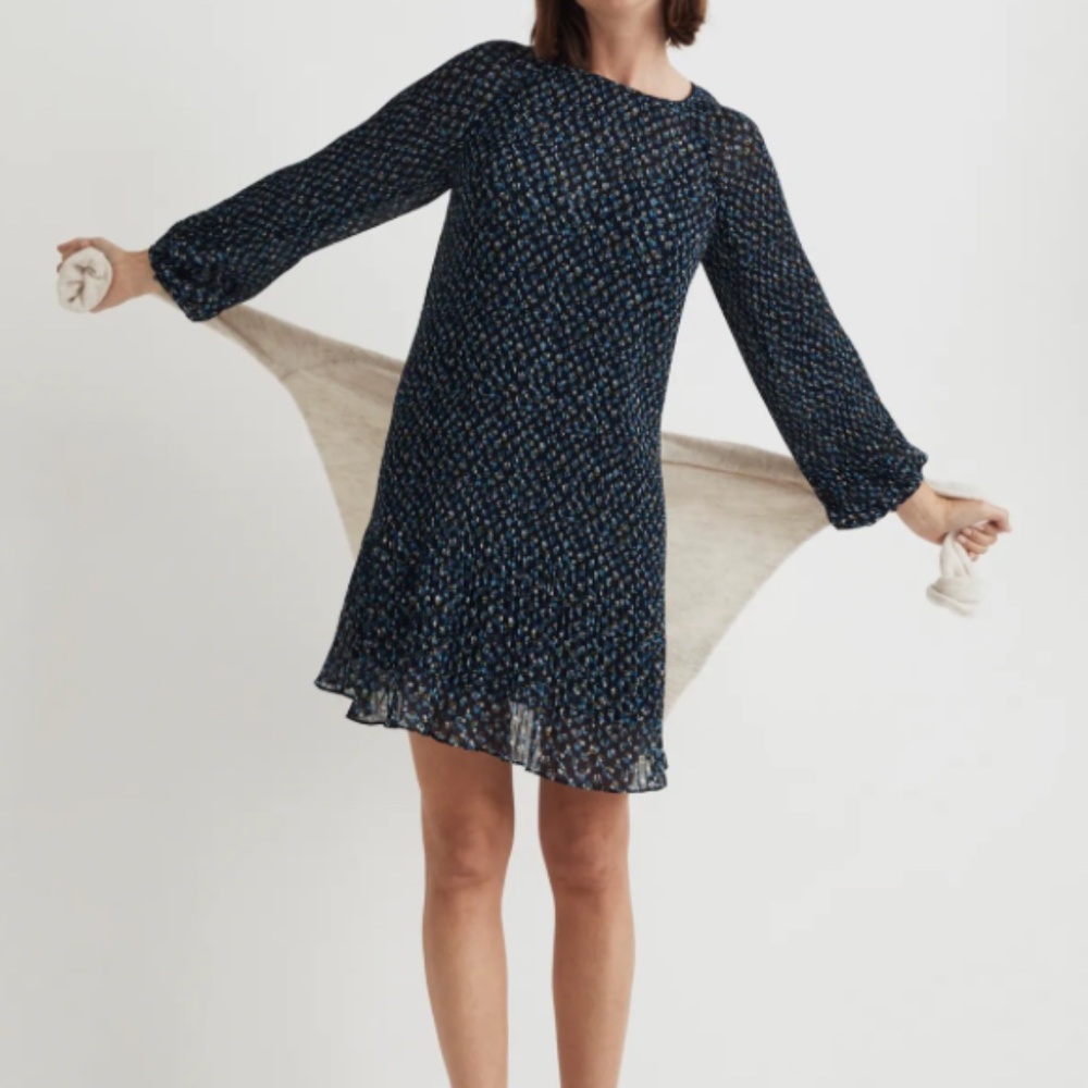 MADEWELL Crinkle Georgette Mini Dress - Deep Indigo Floral